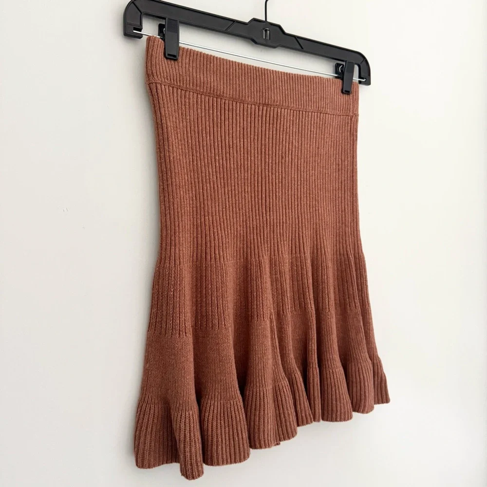 Free People Solid Gold Knit Skirt Cocoa Heather